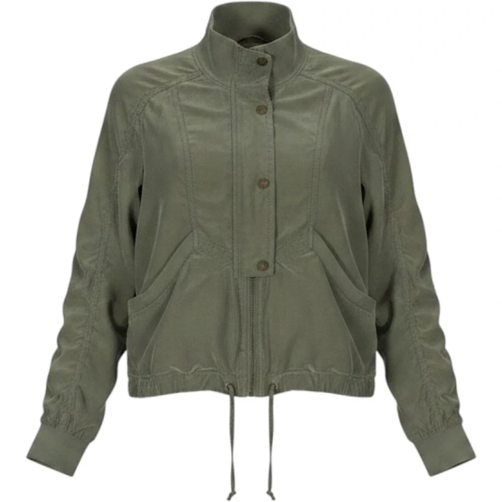Marrakech Bomber Jacket Sz XS Olive Green Cupro Rayon Utility‎ Zip & Snap Close